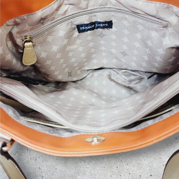 Franco Sarto Orange Faux Leather Handbag Tote Bag Style Purse 3 Compartment - Picture 9 of 9